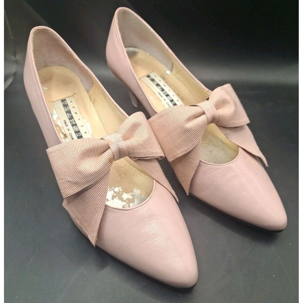 Vintage 80’s New York Transit Pink Leather Bow Heel Pump Women’s Size 6.5B